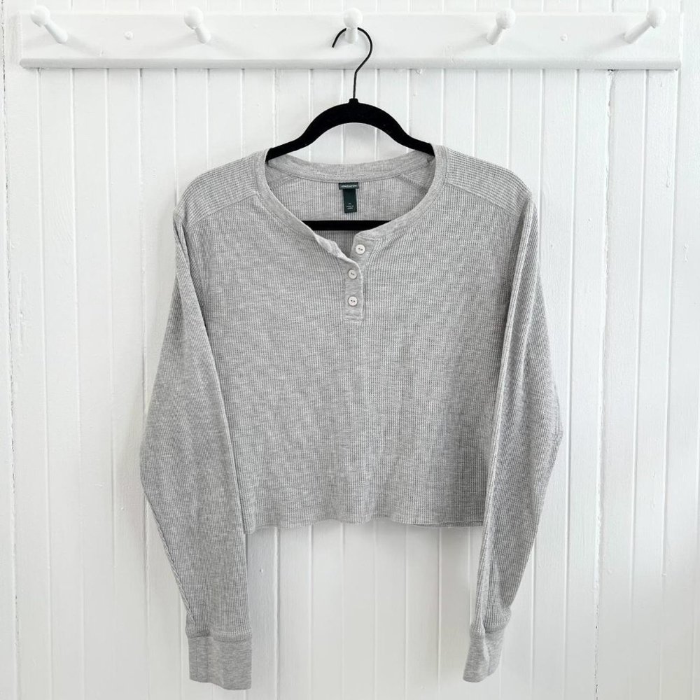 Wild Fable Waffle Cropped Quarter Button Down Long Sleeve Size XL